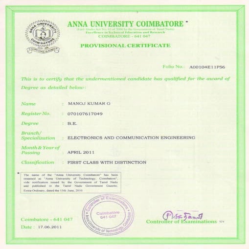 PROVISIONAL CERTIFICATE