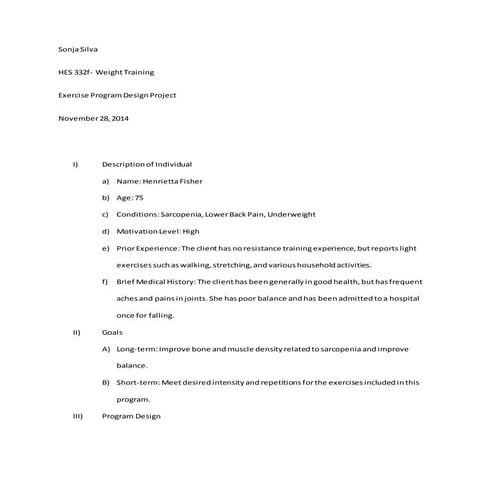 Exercise Program Design | DOCX