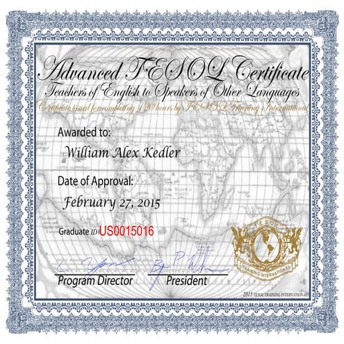 Advanced TESOL Certificate 120 Hours for William Alex Kedler | PDF