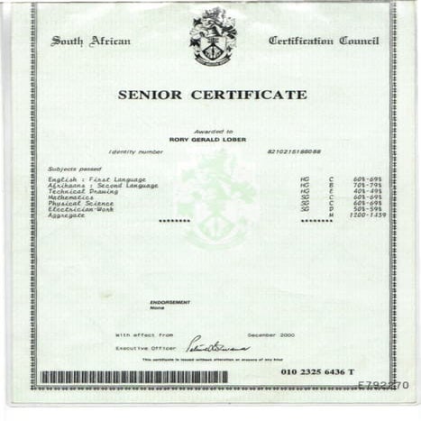 Matric Certificate