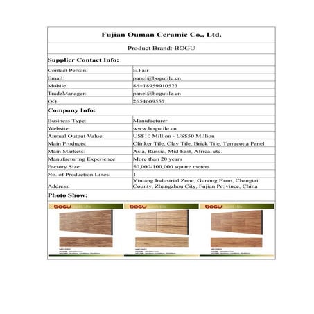 Fujian Ouman Ceramic Co | PDF