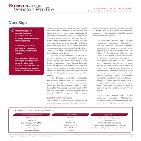Sirius Decisions DocuSign Vendor Profile