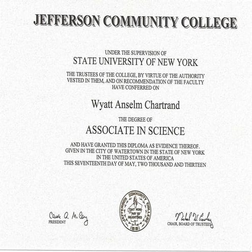 SUNY Jefferson Associate's Degree Diploma Copy_WC | PDF