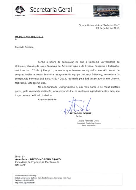 Carta ao reitor da UFG