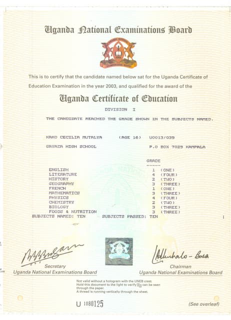 Academic Transcript Kyambogo University | PDF