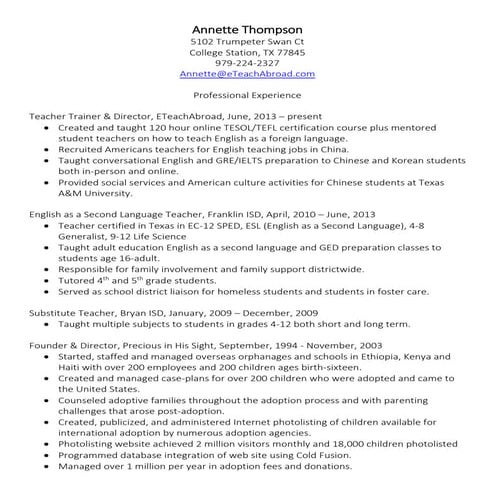 Annette Thompson Resume | PDF