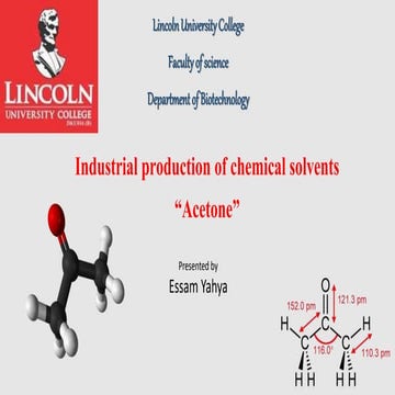 Industrial production of chemical solvents “Acetone”