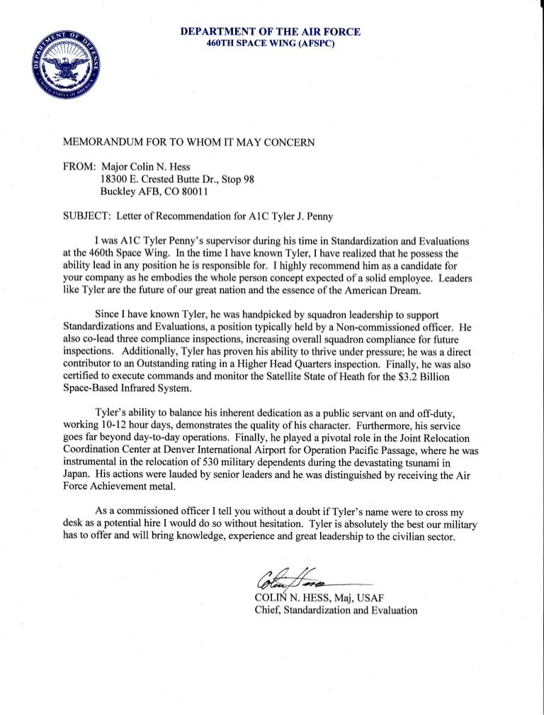 letter of recommendation major hess army letter of recommendation
