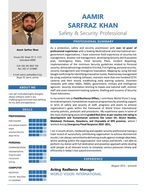 Aamir Sarfraz, Field resiliecne officer at World vision
