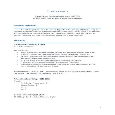 Chloe McKenna CV