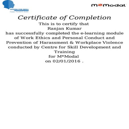 work ethics certificate