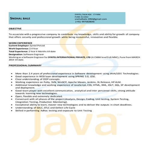 SnehalBale_Java_Developer_2.4yrs exp