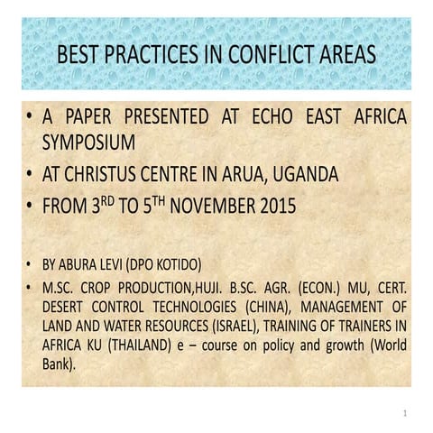 BEST PRACTICES IN CONFLICT AREAS