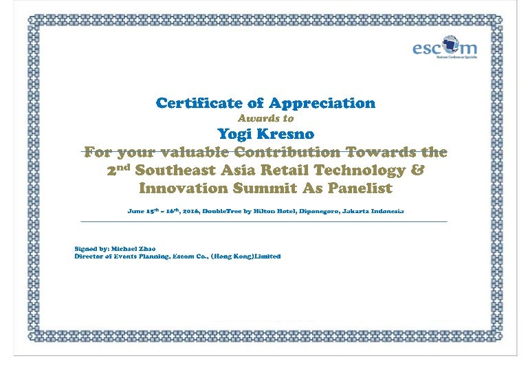 Panelist Certificate