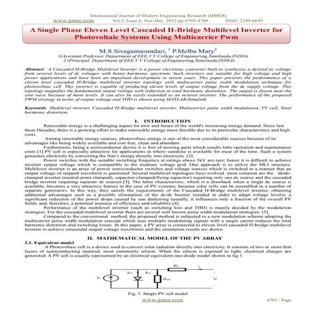 A Single Phase Eleven Level Cascaded H-Bridge Multilevel Inverter for Photovo...