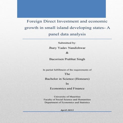 Foreign Direct Investment and economic growth in small island developing stat...