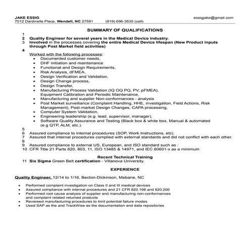 Jake Essig FDA QA Engineer - 3May2016