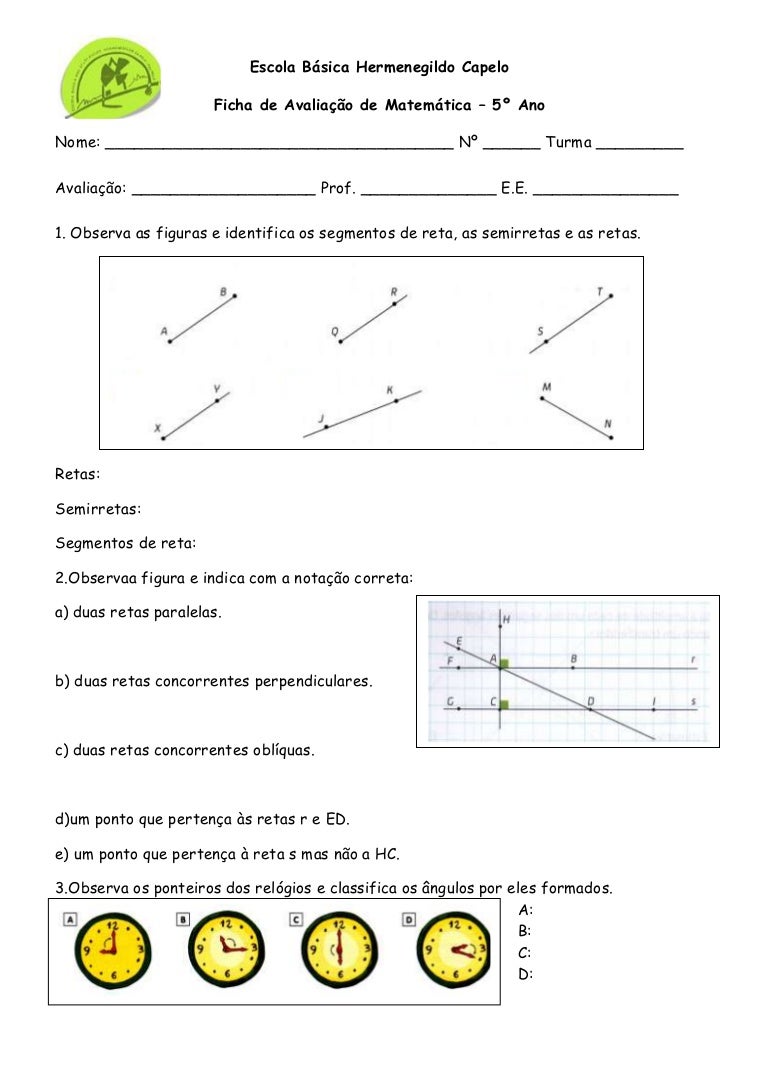 Atividades De Matematica 4 Ano Retas Paralelas E Perpendiculares