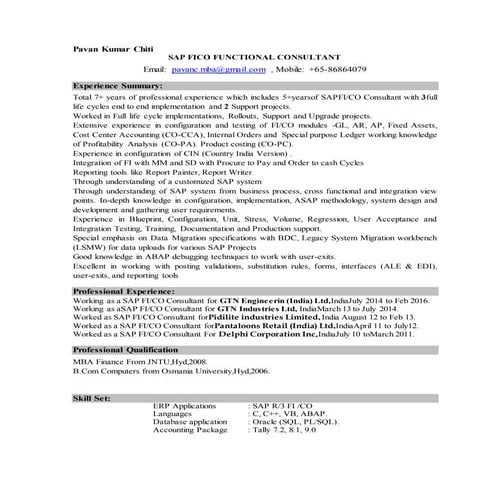 Pavan SAP FICO resume