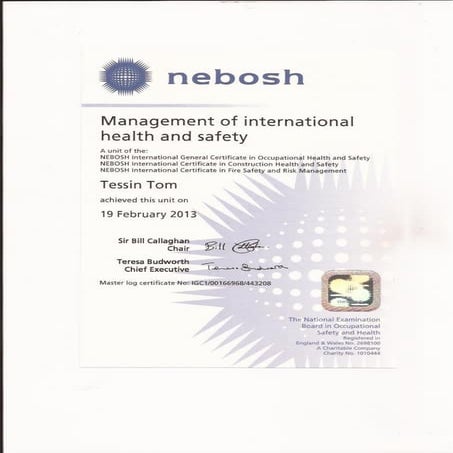 NEBOSH IGC 1 Certificate