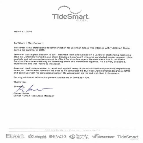 Letter of recc from tidesmart | PDF