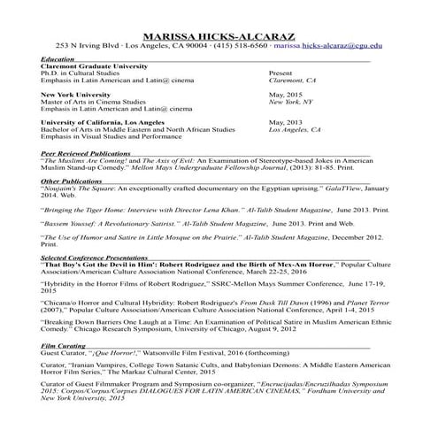 Hicks-Alcaraz, 2015 CV 