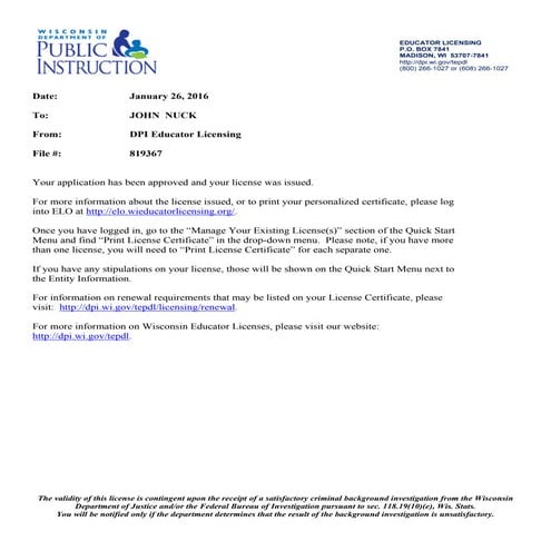 Teacher License | PDF