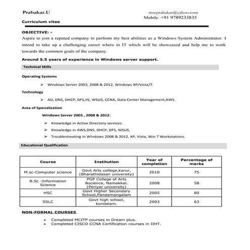 Windows admin -Prabakar resume
