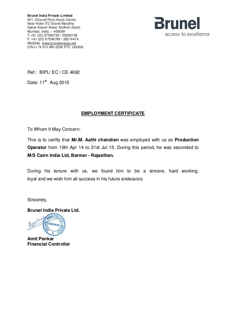 experience letter m aathi for brunel share certificate format