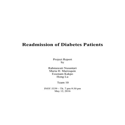 Readmission of Diabetes Patients Report