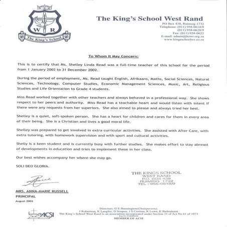 King's school reference letter | PDF