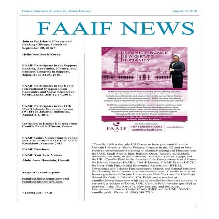 FAAIF Newsletter August 2016