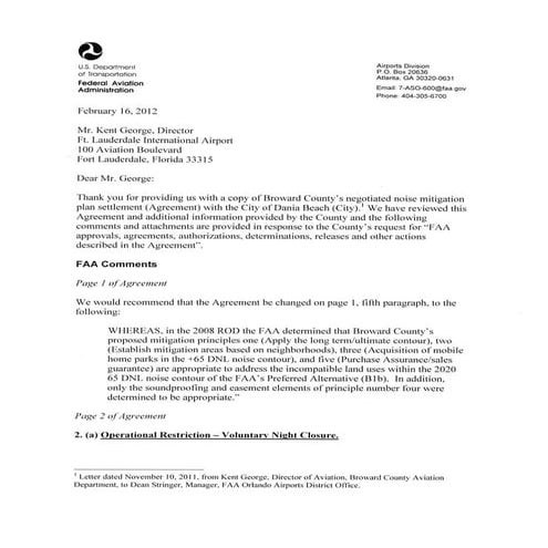 Faa response ltr to settlement agreemt