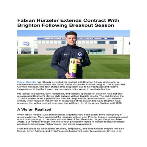 Fabian Hürzeler Extends Contract With Brighton Following Breakout Season