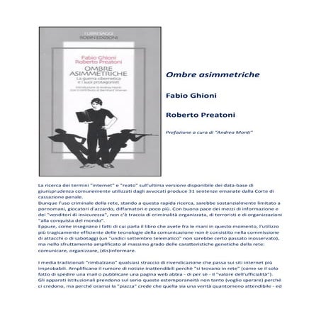 Fabio Ghioni - Preatoni Ombre asimmetriche. La guerra cibernetica ei suoi protagonisti