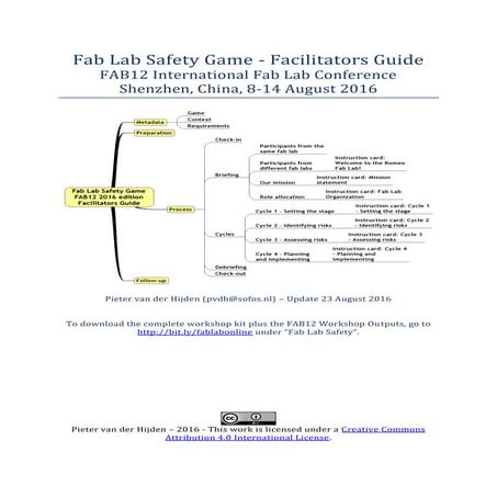 Fab Lab Safety Game; Facilitators Guide; Pieter van der Hijden; 2016