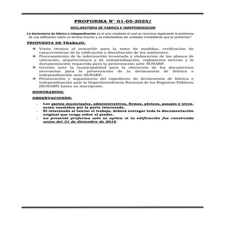 FABRICA E INDEPENDIZACION DE PARTIDA IND