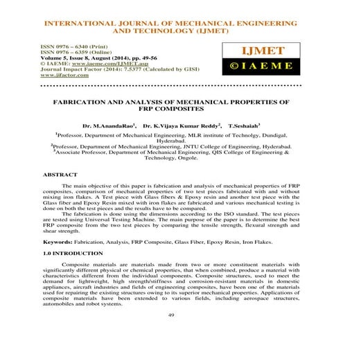 Fabrication and analysis of mechanical properties of frp composites | PDF