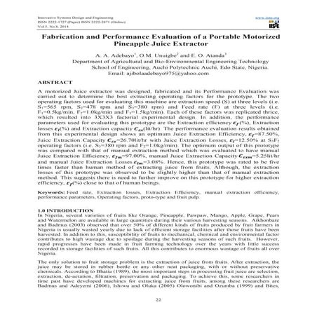 Fabrication and performance evaluation of a portable motorized | PDF