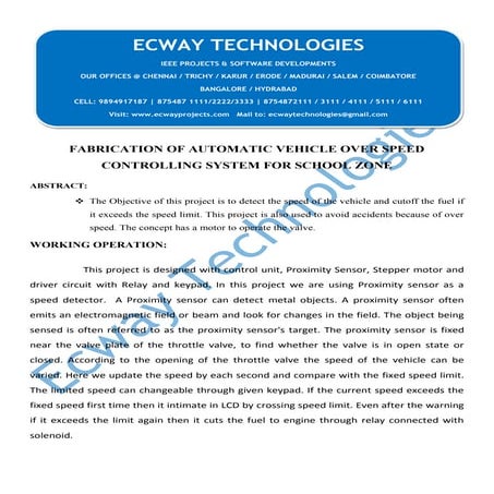 Fabrication of automatic vehicle over speed controlling system for school zone