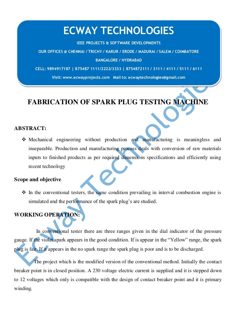 Fabrication of spark plug testing machine