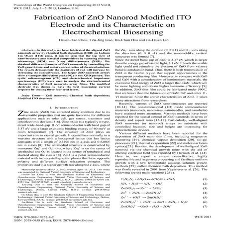 Fabrication of zn o nanorod modified ITO