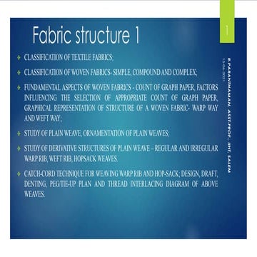 Fabric structure and design    plain weave and derivatives
