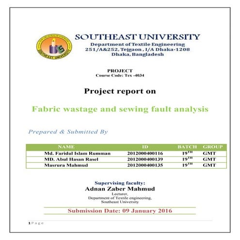Fabric wastage and sewing fault analysis