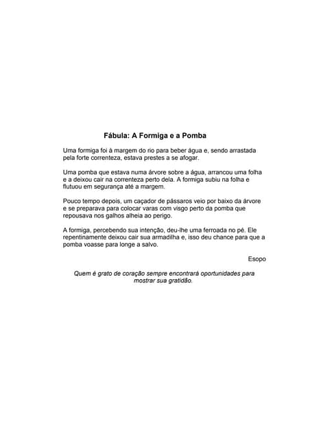 Fábula A Formiga e a Pomba