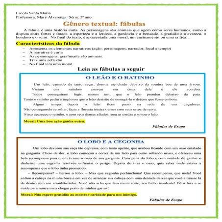 Gênero textual: Fabulas e contos 