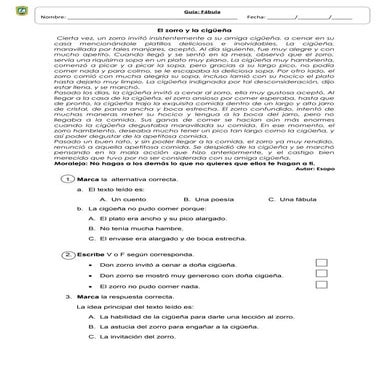 Fabula zorro cigüeña