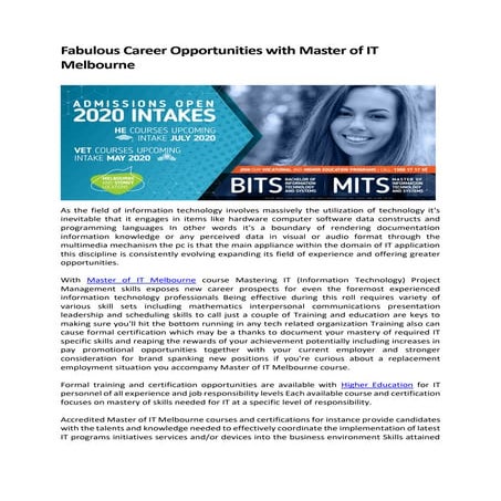 Master of IT Melbourne