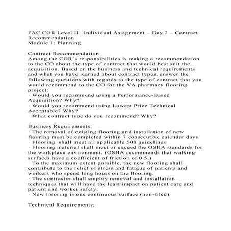FAC COR Level IIIndividual Assignment – Day 2 – Contract Recommen.docx