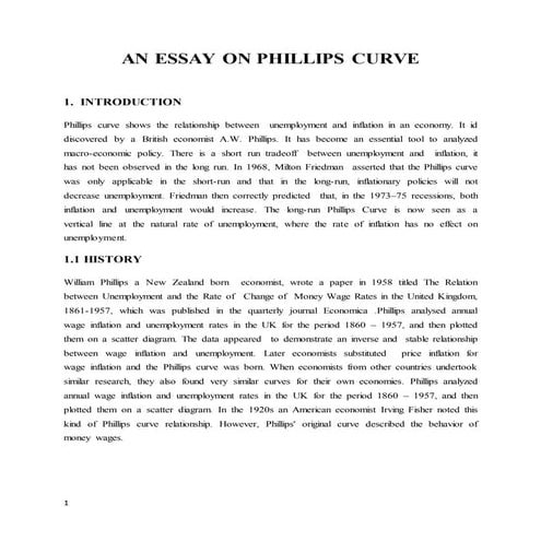AN EASSAY ON PHILLIPS CURVE
